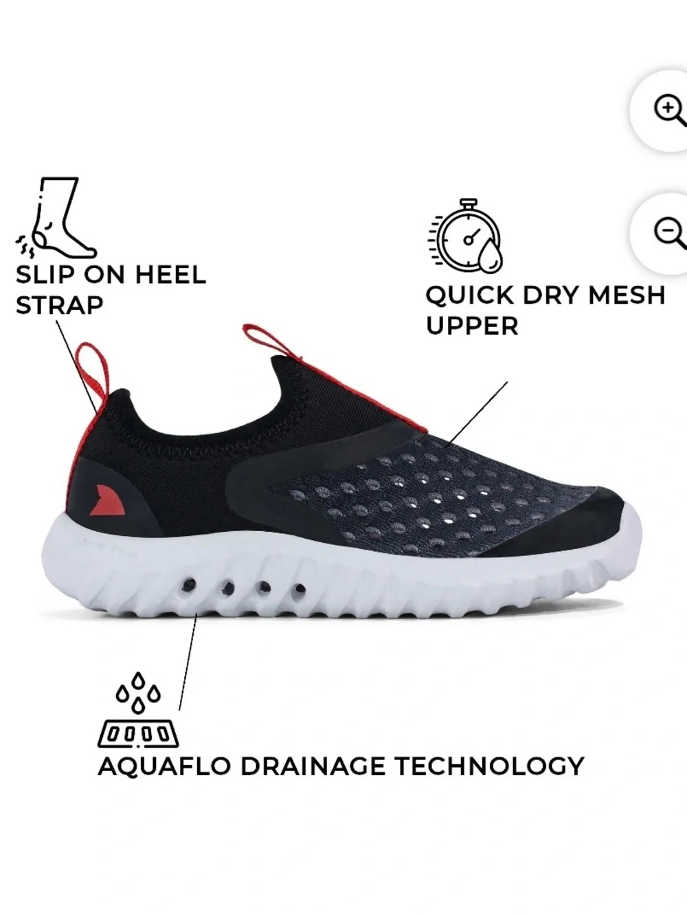 Kids Black & Red Slip-On Water Shoe - Lightweight Comfort